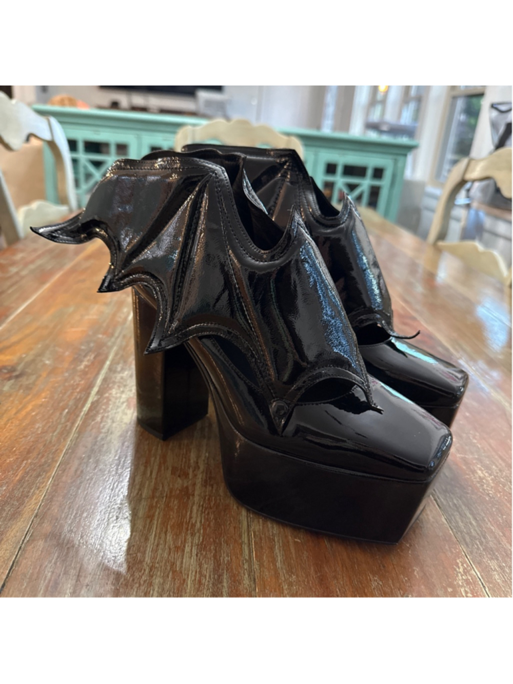 Jeffrey Campbell BATTY Black Patent Bat Wing Platform Pump Goth Grunge Size 7.5